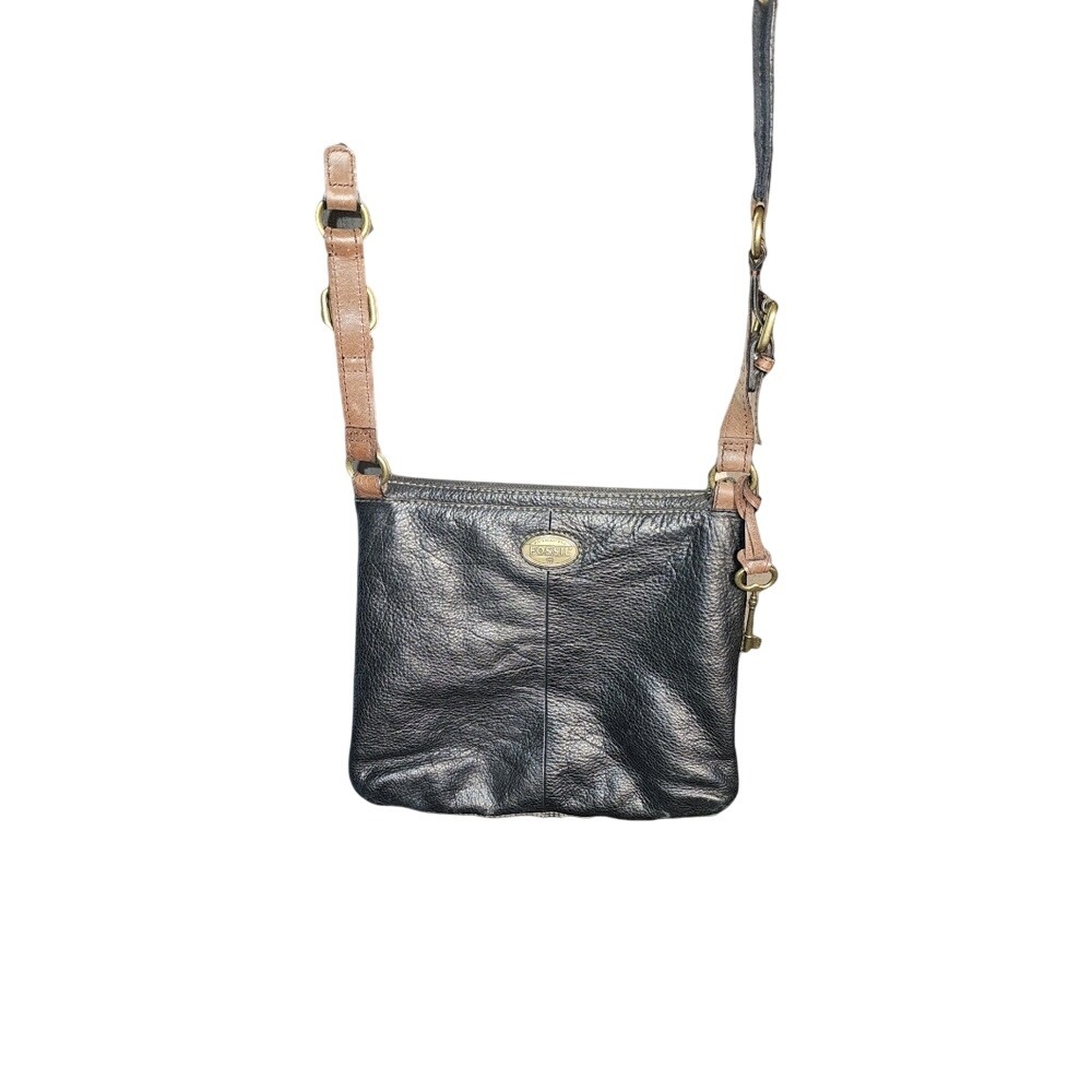 Vintage Fossil Black Pebbled Leather Explorer Triple Zip Black Crossbody Bag - Picture 2 of 13